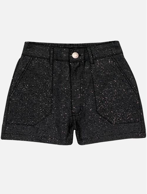 Short Teen Feminino Em Sarja Glitter Preto Dway