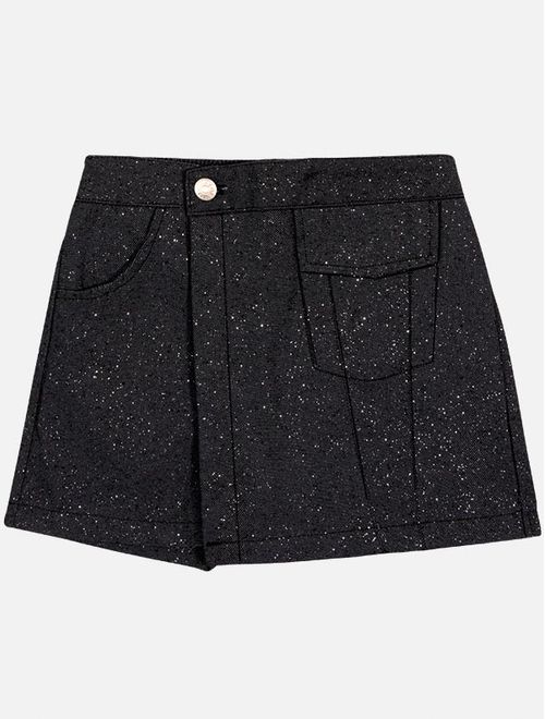 Short-Saia Teen Feminino Em Sarja Com Glitter Preto Dway