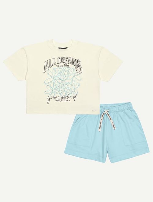 Conjunto Teen Feminino Blusa All Dreams E Short Azul Dway