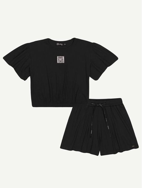 Conjunto Teen Feminino Blusa Cropped E Short Preto Dway