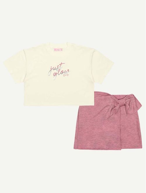 Conjunto Teen Feminino Blusa Just Glow E Short-Saia Rosa Dway