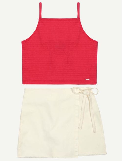 Conjunto Teen Feminino Regata Lastex E Short-Saia Vermelho Dway