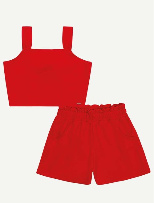 Conjunto Teen Feminino Blusa Cropped E Short Vermelho Dway