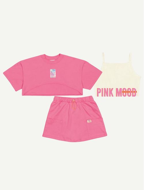 Conjunto Teen Feminino Blusa, Top E Short-Saia Pink Mood Dway