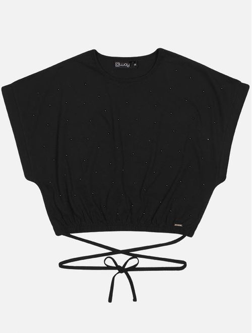 Blusa Cropped Teen Feminino Com Strass Preto Dway