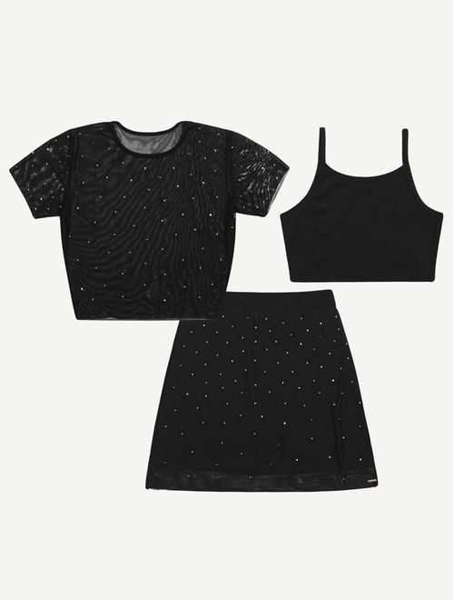 Conjunto Teen Feminino Top, Saia E Sobreposição Preto Dway