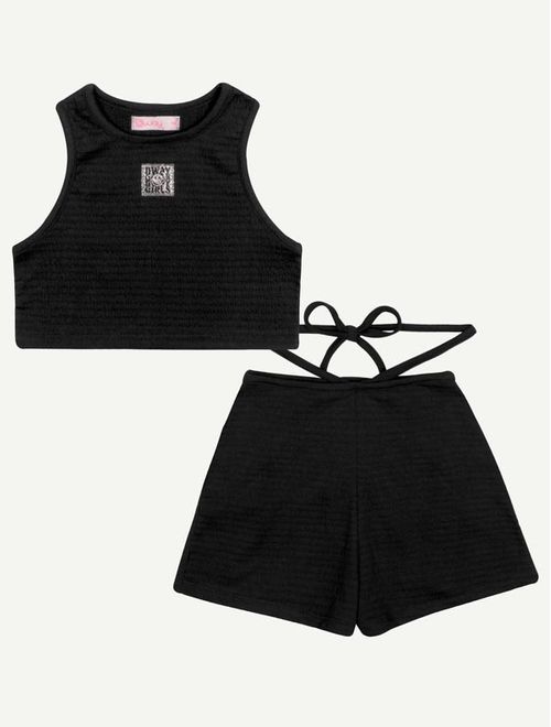 Conjunto Teen Feminino Regata E Short Em Lastex Preto Dway