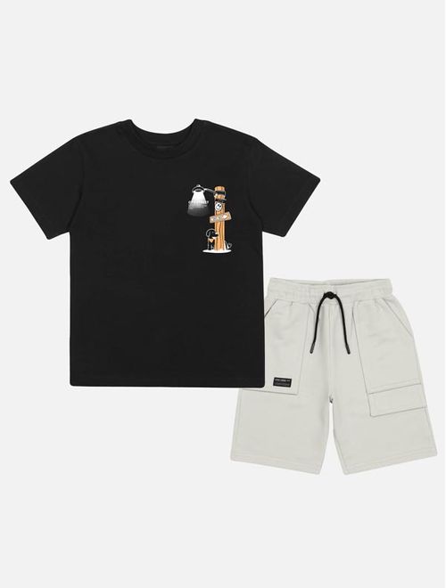 Conjunto Infantil Menino Camiseta Street E Bermuda Preto Catavento