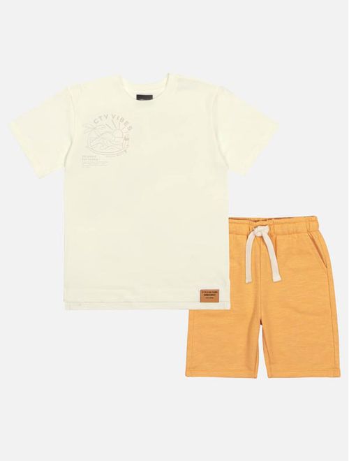 Conjunto Infantil Menino Camiseta Vibes E Bermuda Natural Catavento