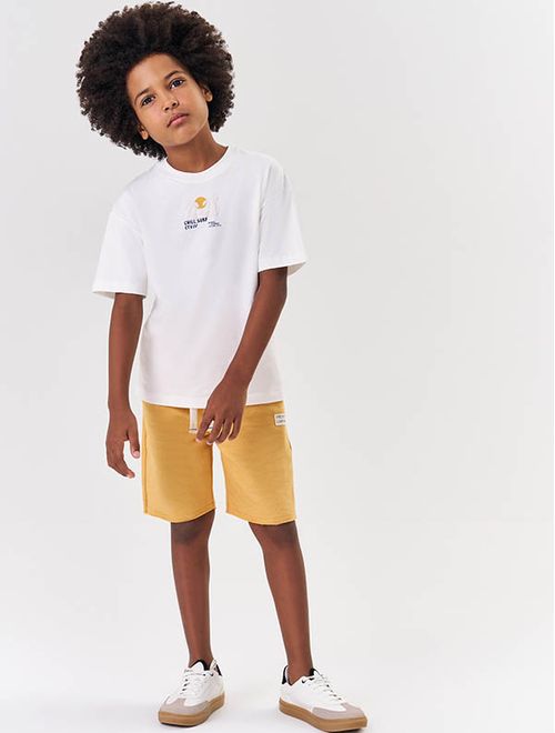 Conjunto Infantil Menino Camiseta Praia E Bermuda Natural E Caramelo Catavento