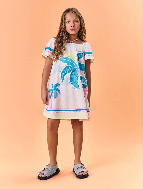 Vestido Infantil Menina Coqueiro Off White Catavento