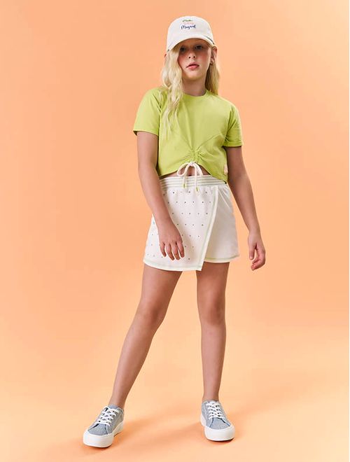 Blusa Infantil Menina Cropped Laço Verde Catavento