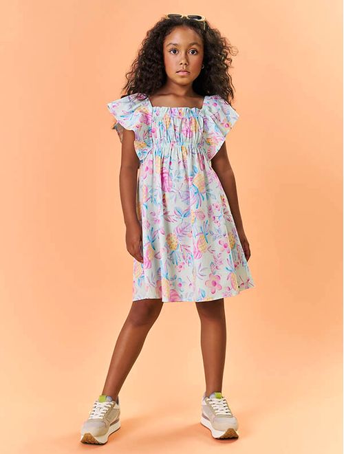 Vestido Infantil Menina Floral Abacaxi Verde Catavento