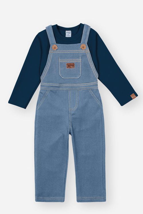 Conjunto de Jardineira Bebê Menino Jeans Médio Divertto