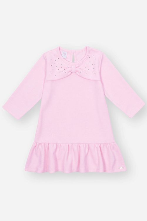 Vestido Bebê Menina Strass Laço Rosa Mundo Cinti