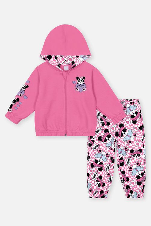 Conjunto Bebê Menina Jaqueta E Calça Panda Rosa Mundo Cinti