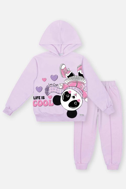 Conjunto Bebê Menina Blusão Panda Cool E Calça Lilás Mundo Cinti