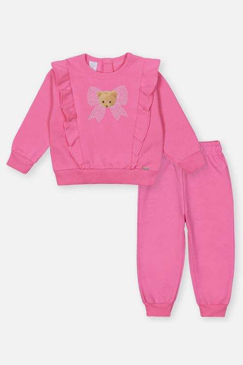 Conjunto Bebê Menina Blusão Urso Interativo E Calça Rosa Mundo Cinti