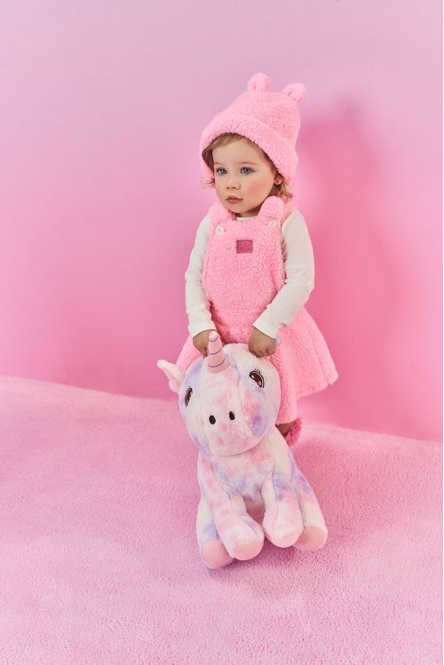 Conjunto Bebê Menina Body E Salopete Em Pelo Rosa Mundo Cinti