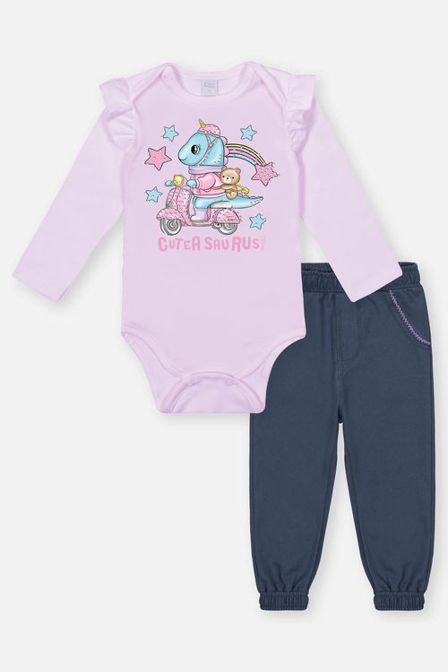 Conjunto Bebê Menina Body Dinossauro E Calça Lilás Mundo Cinti