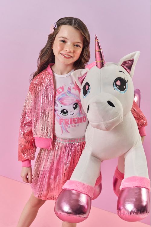 Jaqueta Bomber Infantil Menina Paetê Rosa Mundo Cinti