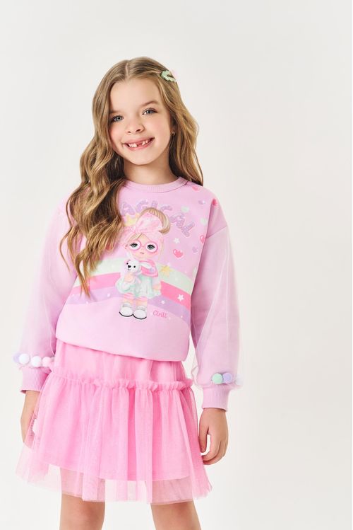 Saia Infantil Menina Tule Glitter Rosa Mundo Cinti