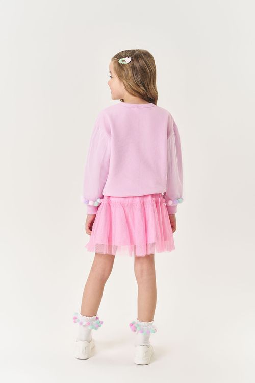 Saia Infantil Menina Tule Glitter Rosa Mundo Cinti