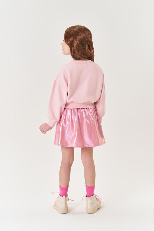 Conjunto Infantil Menina Blusão E Saia-Short Holográfico Rosa Mundo Cinti