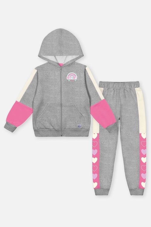 Conjunto Infantil Menina Jaqueta E Calça Jogger Mescla Mundo Cinti