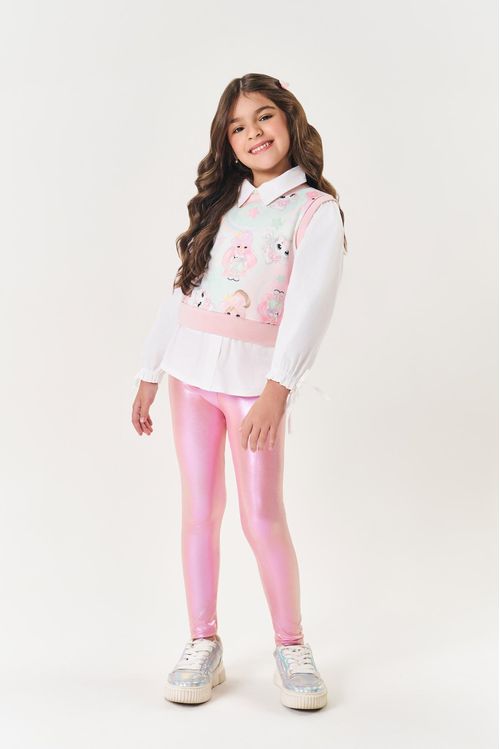 Conjunto Infantil Menina Colete E Legging Holográfico Rosa Mundo Cinti