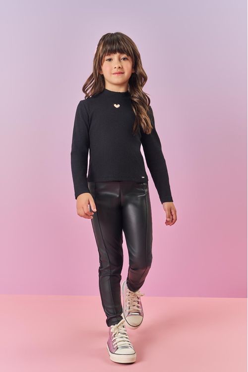 Blusa Infantil Menina Bordado Vazado Preto Mundo Cinti