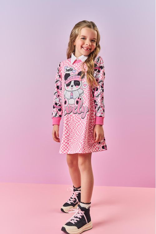 Vestido Infantil Menina Lovely Panda Rosa Mundo Cinti