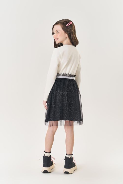 Vestido Infantil Menina Panda Tule Preto Mundo Cinti