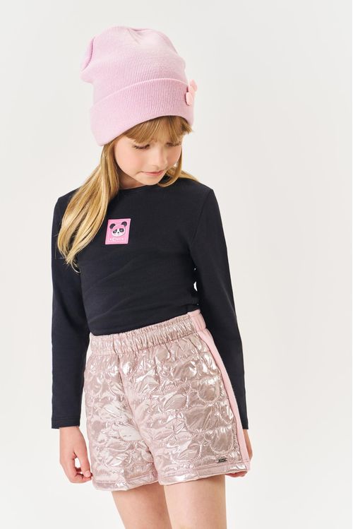 Conjunto Infantil Menina Blusa E Short Matelassê Preto Mundo Cinti