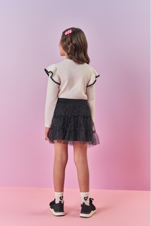 Conjunto Infantil Menina Blusa E Saia Em Tule Preto Mundo Cinti