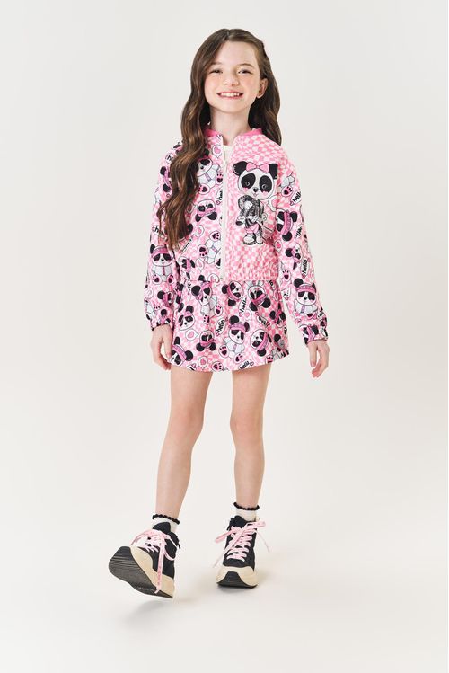 Conjunto Infantil Menina Jaqueta E Short-Saia Panda Rosa Mundo Cinti