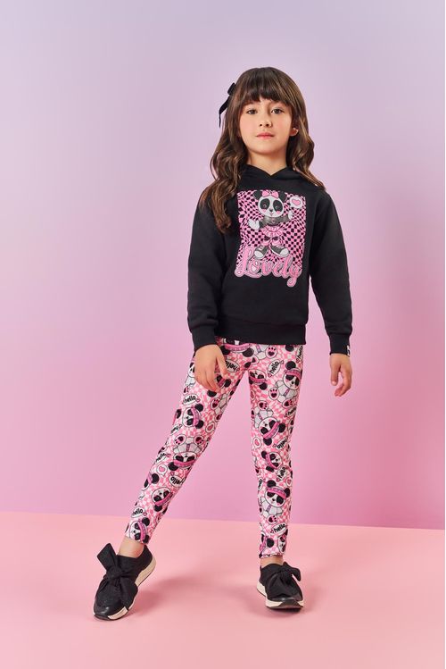 Conjunto Infantil Menina Blusão E Calça Panda Preto Mundo Cinti