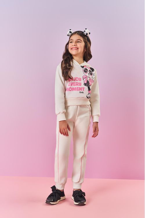 Conjunto Infantil Menina Blusão Panda E Calça Natural Mundo Cinti