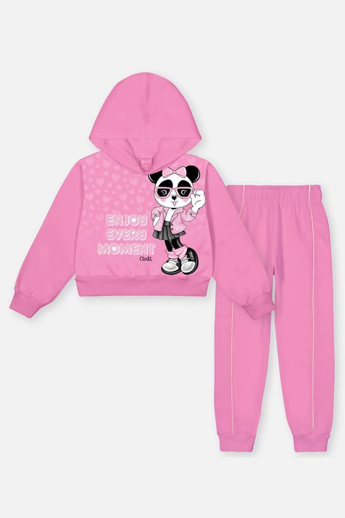 Conjunto Infantil Menina Blusão Panda E Calça Rosa Mundo Cinti