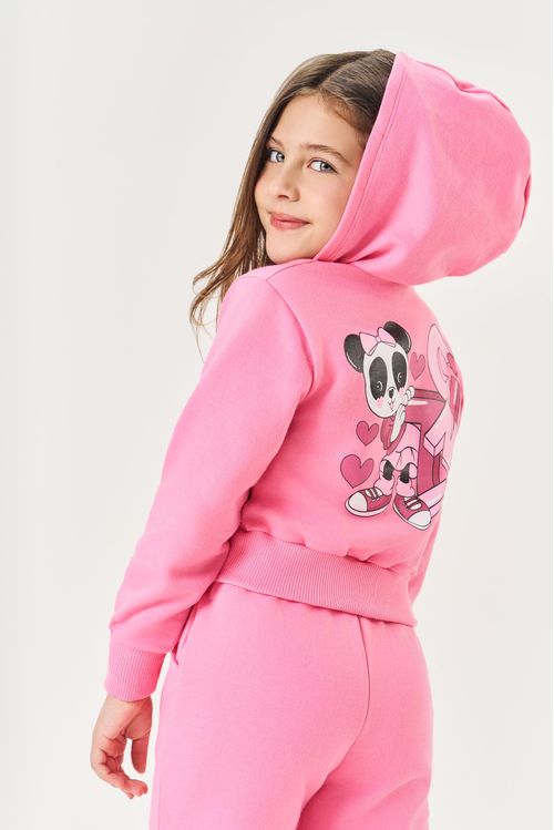 Conjunto Infantil Menina Jaqueta Panda E Wide Leg Rosa Mundo Cinti