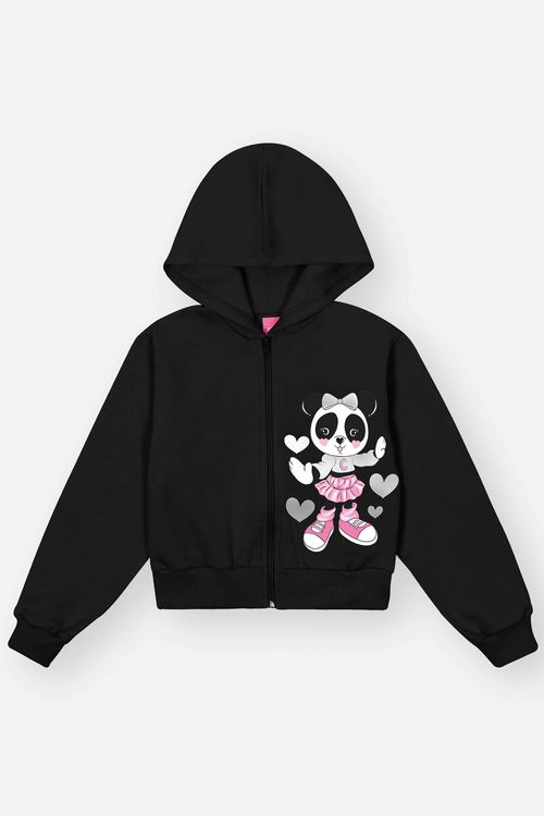 Conjunto Infantil Menina Jaqueta Panda E Wide Leg Preto Mundo Cinti