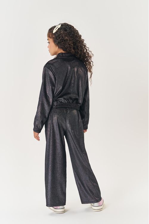 Conjunto Infantil Menina Jaqueta E Wide Leg Brilho Preto Mundo Cinti