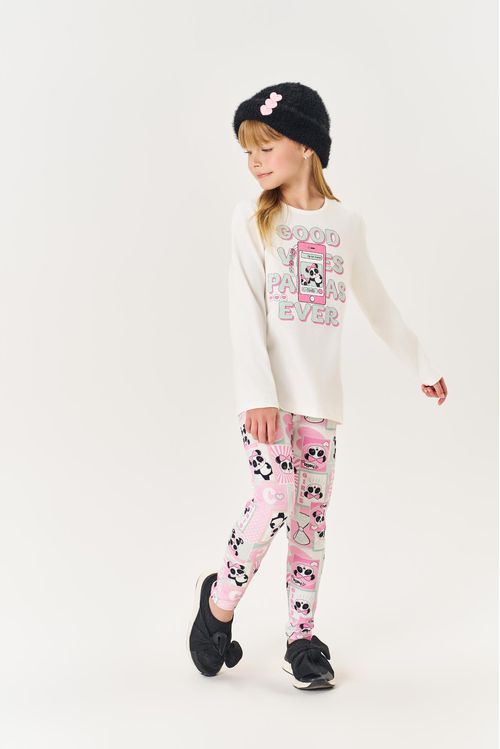 Conjunto Infantil Menina Blusa E Legging Panda Rosa Mundo Cinti