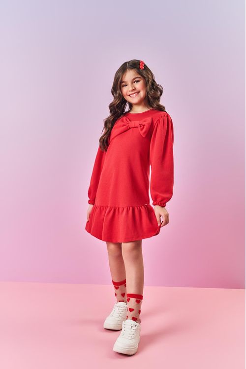 Vestido Infantil Menina Laço Vermelho Mundo Cinti