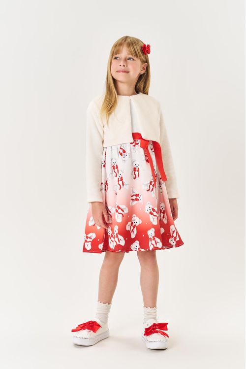 Vestido Infantil Menina Com Casaqueto Vermelho Mundo Cinti