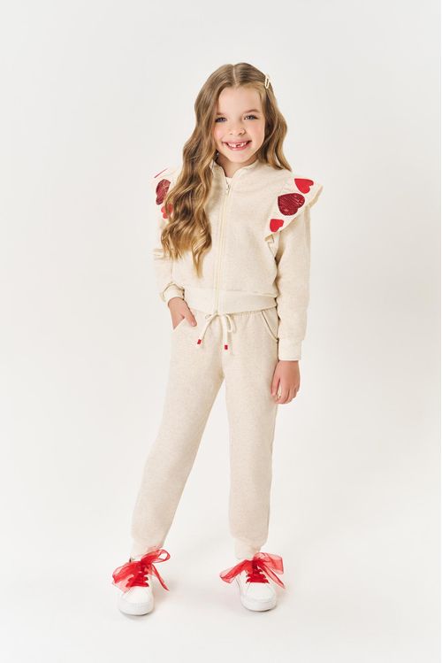 Conjunto Infantil Menina Jaqueta Paetê E Calça Off White Mundo Cinti