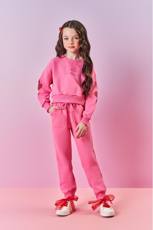 Conjunto Infantil Menina Blusão Abertura Manga E Calça Rosa Mundo Cinti