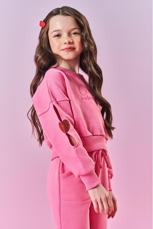 Conjunto Infantil Menina Blusão Abertura Manga E Calça Rosa Mundo Cinti
