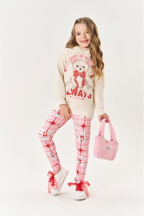 Conjunto Infantil Menina Blusão Ursinho E Legging Rosa Mundo Cinti