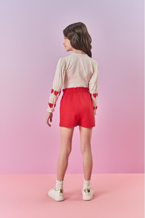 Conjunto Infantil Menina Blusa E Short Corações Vermelho Mundo Cinti